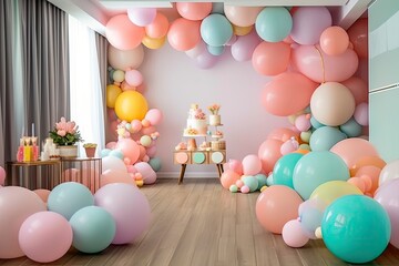 Fototapeta na wymiar Balloon decoration birthday party at home more ornament Photography