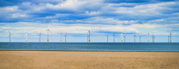 Offshore Wind Turbine in a Windfarm under construction off the England