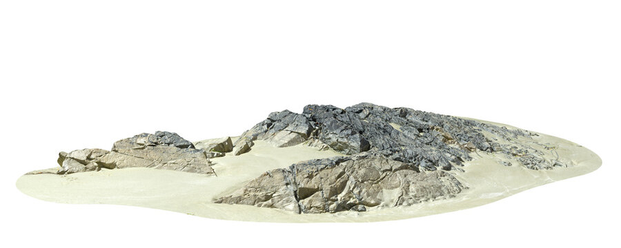 Cutout rock slope on sand beach 3d rendering png