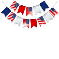 Vector Illustration of the Fourth of July. Garland with the flag of US on a white background.

