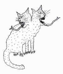 Demon Cat Two Heads Vector Drawing