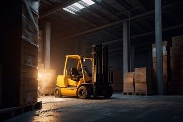 Fototapeta na wymiar distribution warehouse delivery cargo storage logistic forklift sun transportation box. Generative AI.