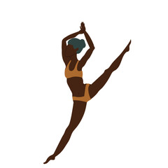 Black woman wearing swimsuit dancing isolated on white background.