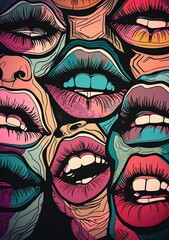 kiss woman lipstick illustration element abstract art lips poster female mouth. Generative AI.