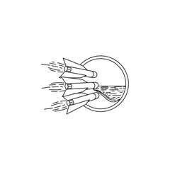 line art illustration of a missile shooting into the sea.
monoline design isolated on circle on white background.