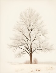 Vintage Winter Tree Sketch - AI Generated.