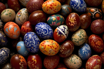 Assortment of Colorful Decorated Easter Eggs, Generative AI