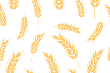 Seamless pattern of ripe wheat spikelets. Agricultural symbol, flour production. Vector silhouette of wheat.