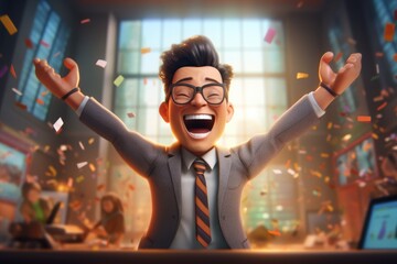 Startup CEO person celebrating with balloons - Illustration created with generative ai