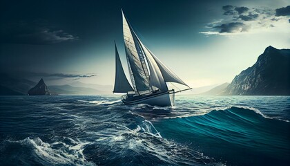 Fototapeta na wymiar Sailing on a calm sea promoting gender equality 