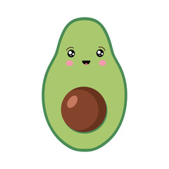 Fototapeta premium Vector avocado icon in kawaii style. Avocado fruits in a flat design. Vector