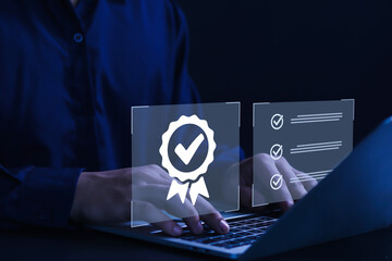 Leading service quality assurance symbol, certification, quality control, warranty standard, business technology concept.