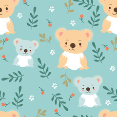 seamless pattern with koalas and plants