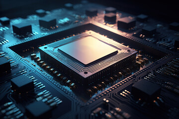 Fototapeta na wymiar computer circuit board, chip, blockchain concept, created with AI, generative AI, AI 