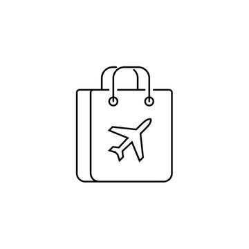Duty free bag vector line icon shop. Line airpotr duty free icon sign. Tax free symbol.