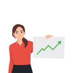 Successful business. way out of the financial crisis. girl next to a growing chart. Flat vector illustration isolated on white background
