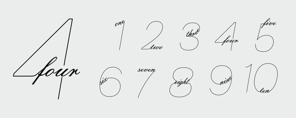 Set numbers: 1 2 3 4 5 6 7 8 9 10, calligraphic flat design to design your unique elements; logo, corporate identity, applique, creative poster and more