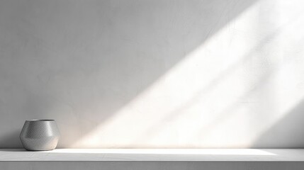 Minimal abstract light gray background for product presentation. Shadow and light from windows on plaster wall