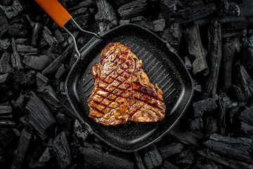 T-bone or porterhouse beef meat Steak for steakhouse menu. banner, menu, recipe place for text