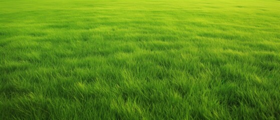 Fototapeta na wymiar Wide format background image of green carpet of neatly trimmed grass. Beautiful grass texture on bright green mowed lawn, field, grassplot in nature
