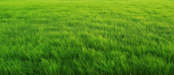 Plakat Wide format background image of green carpet of neatly trimmed grass. Beautiful grass texture on bright green mowed lawn, field, grassplot in nature