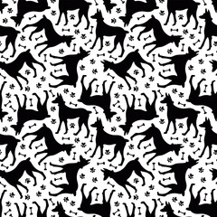 Black and white pinscher dog puppy and Dog paw Patterns pattern