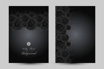 Luxury cards with black glamour roses and platinum confetti.