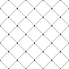 Geometric grid seamless pattern with dots and drop shapes. Monochrome abstract vector texture.