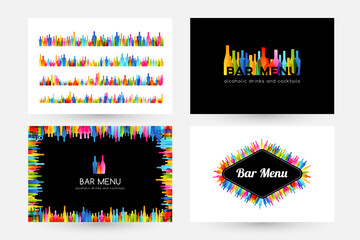 Bar menu design collection. Horizontal poster, badge, logo and dividers.
