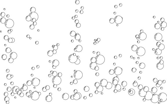 Underwater air bubbles  decoration elements. Fizzy water or soap foam texture. Vector isolated outline design element. Horizontal border with streams