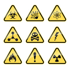 Set of triangle yellow warning sign. Vector, illustration