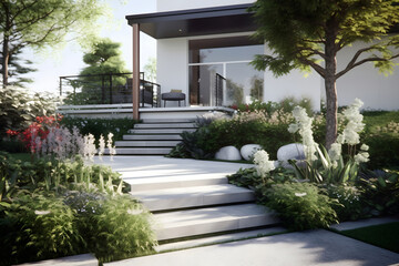 Beautiful modern garden nature - Landscaper design - Generative AI - obrazy, fototapety, plakaty