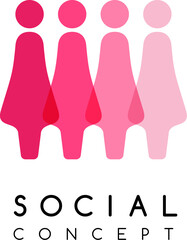 Social conceptual emblem. Women silhouettes in overlay style.