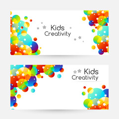 Creative kids cards with colorful bubble decoration and starry texture.