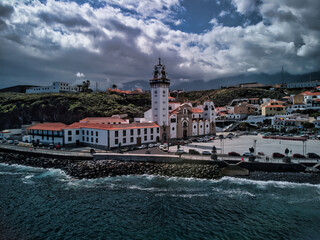 Obraz premium Basilica of Candelaria on the island of Tenerife from a drone view