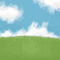 Fototapeta na wymiar bright blue sky,green lawn,The weather is good for relaxation.