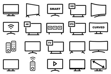 Smart TV icons collection , contain such icon as monitor, screen, 4K, HD, LCD, Remote, and more. editable file. EPS
