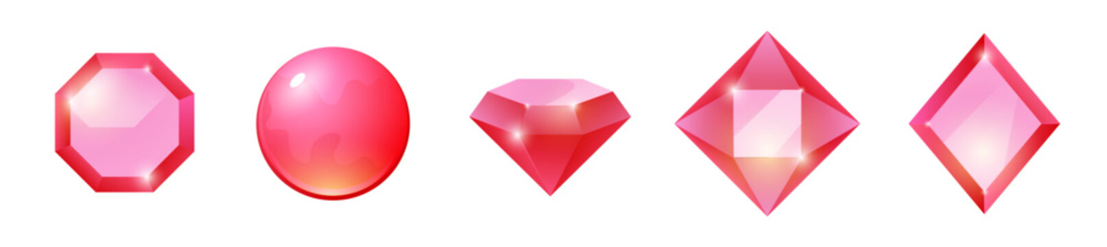 Vector red gem emerald illustration jewel sapphire design diamond ruby. Cartoon gem red icon stone crystal jewelry object.