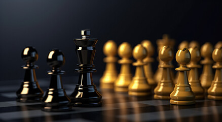 Gold queen is the leader of the chess in the game on board. Business concept. Strategy, Success, management, business planning, disruption and leadership concept