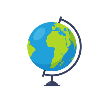 3d earth globe world vector icon. Travel globus cartoon simple illustration geography table desk globeisolated icon.