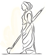 Indian farmer line art vector silhouette