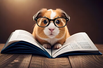 rabbit reading book with glasses