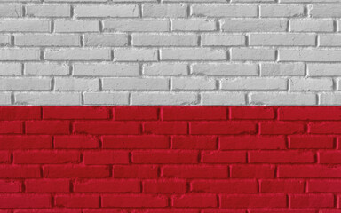 Poland country national flag painting on old brick textured wall with cracks and concrete concept 3d rendering image realistic background banner