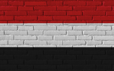 Yemen country national flag painting on old brick textured wall with cracks and concrete concept 3d rendering image realistic background banner