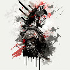Samurai tattoo trash polka style