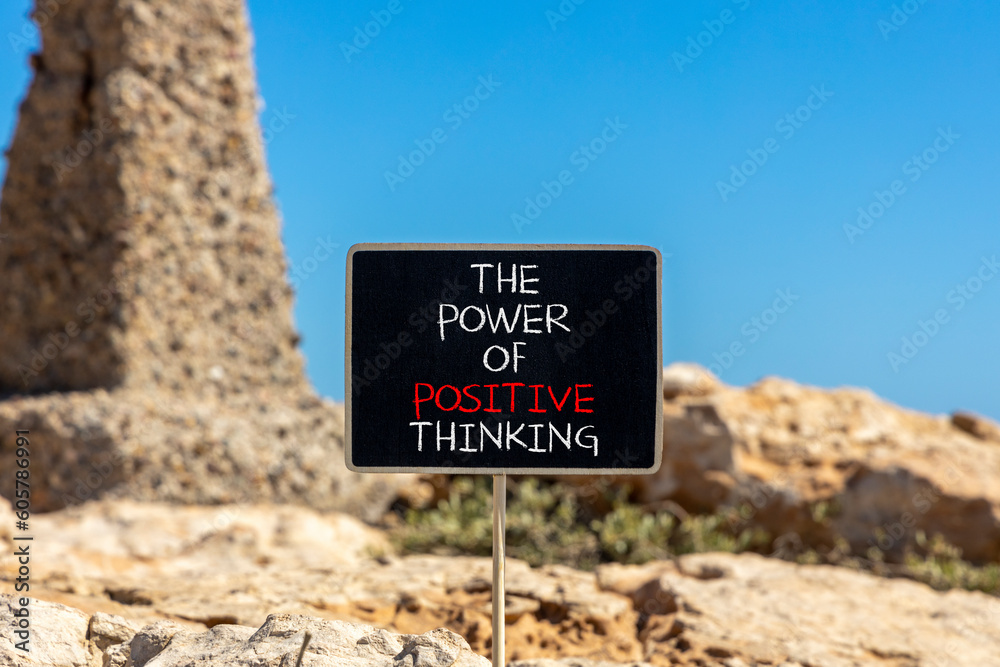 Wall mural positive thinking symbol. concept words the power of positive thinking on beautiful black chalkboard