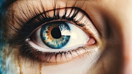 Fototapeta premium blue eyes of a pretty young woman. Generative AI