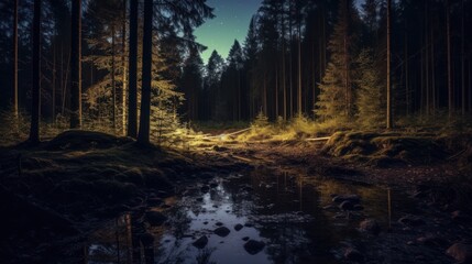 Beautiful landscape in the forest. Nature photography. AI generated