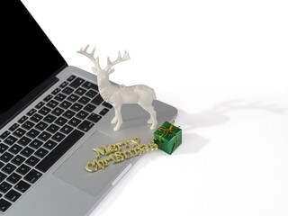 laptop and Christmas decorations