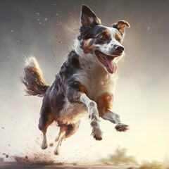 dog running on the beach, with great details, super realistic, in high resolution generated by artificial intelligence.